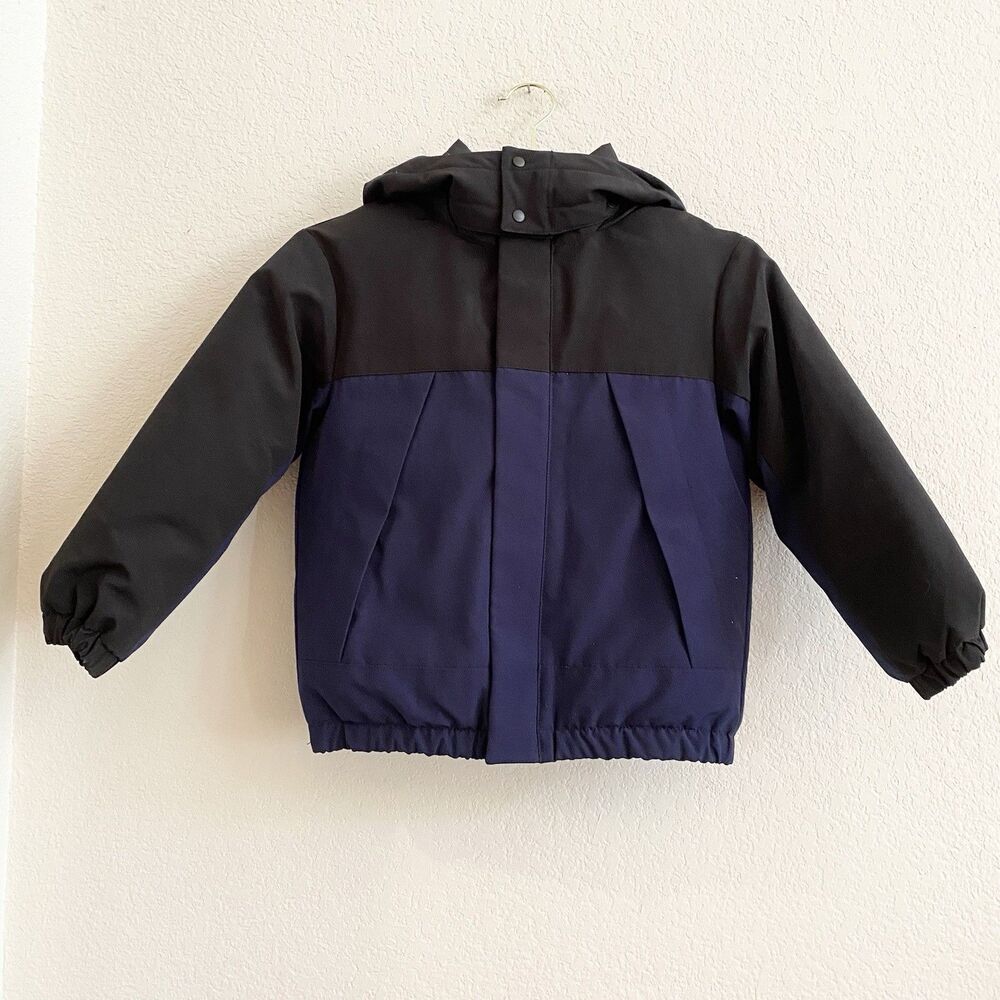 Uniqlo‎  Puffer Coat Boys 5/6 Navy Blue Black Snap Hooded Zip Front Polyester